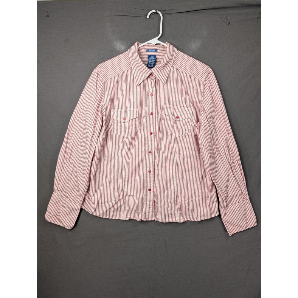 Riders by Lee Womens XL Red White Striped Button Down Shirt R111418L